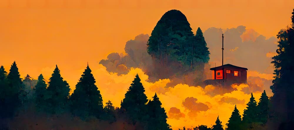 Deskmat thumbnail AI Collection - Cabin in the forest