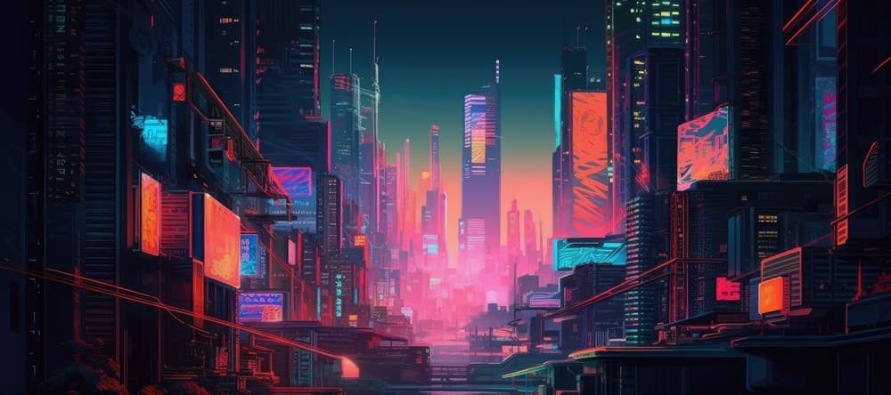 Deskmat thumbnail Neon City Skyscraper