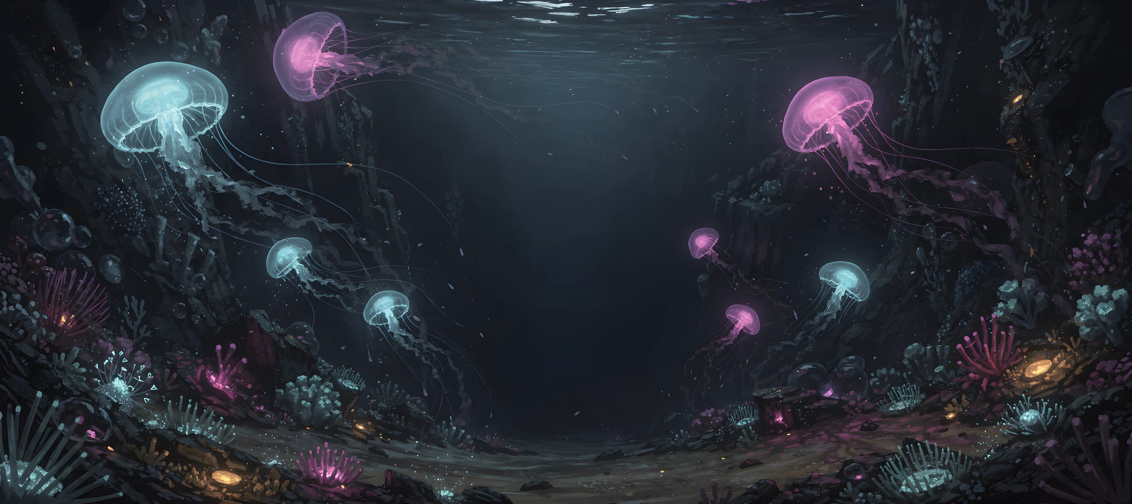 Deep Current - Abyssal Glow desk mat design preview